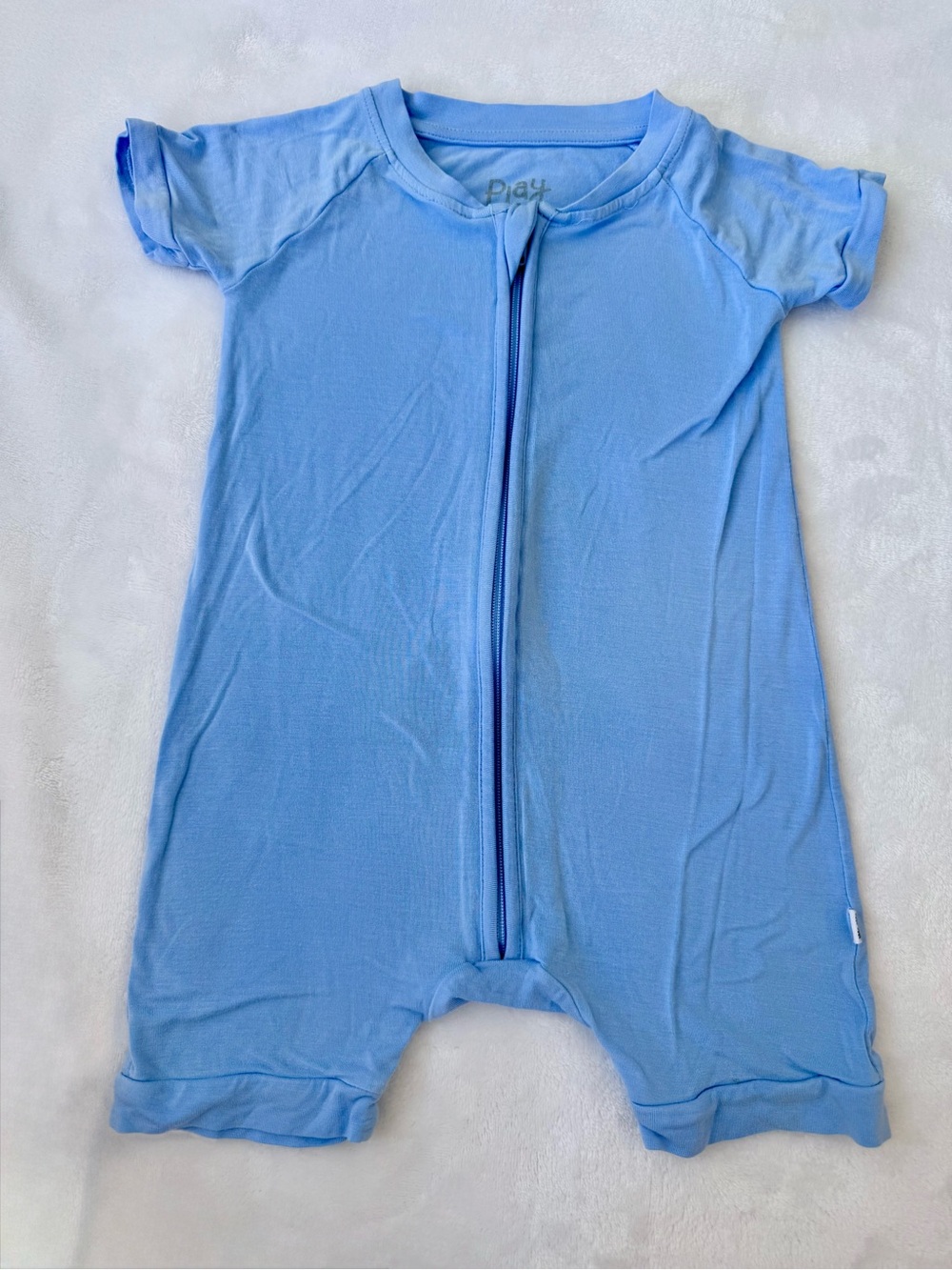 Little Sleepies Play Blue Short-Sleeve Zipper Romper (size 6-12M)